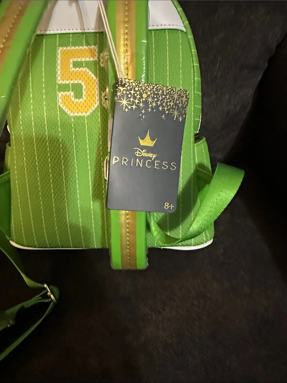 Loungefly Tinker Bell Jersey Bright Green Mini Backpack with Gold Accents